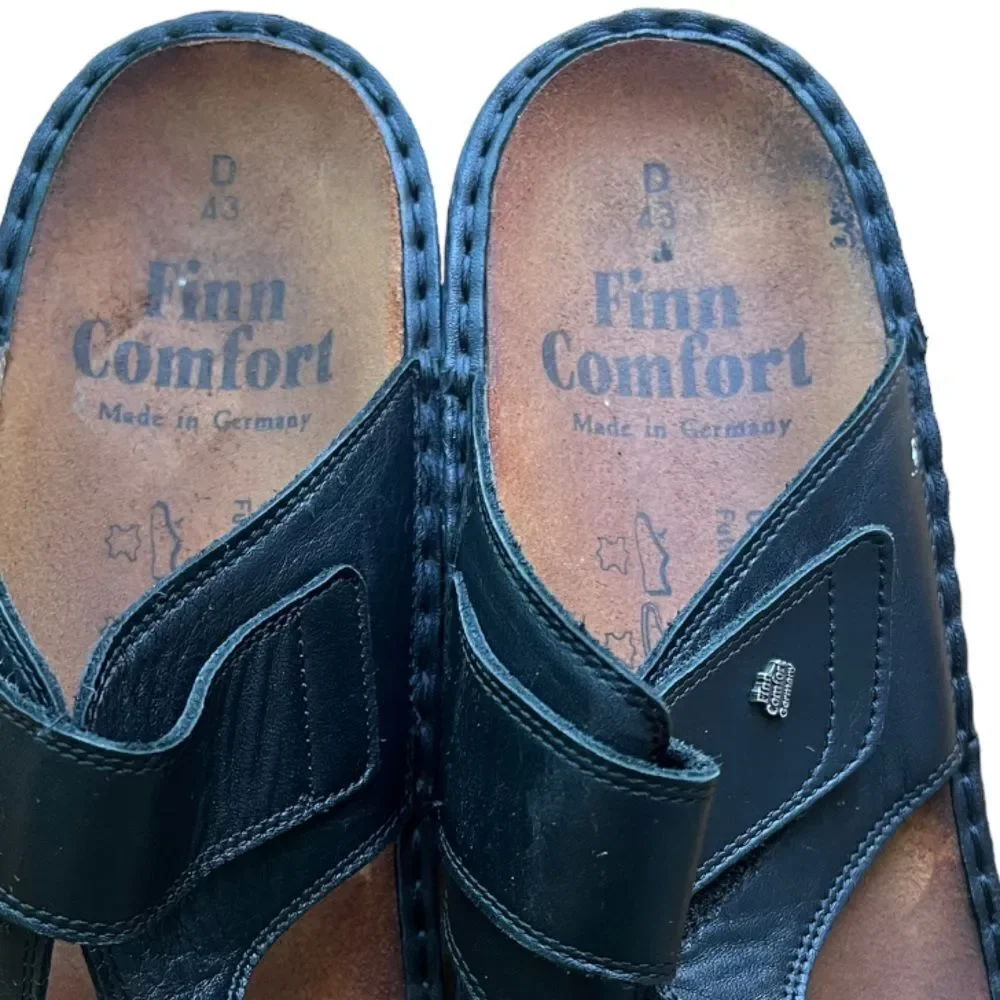 Finn Comfort Calmasino  Black Leather Buckle Adjustable Walking Sandals Sz 43